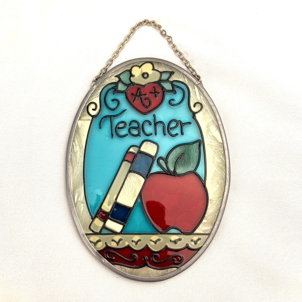 Joan Baker Designs A+ Teacher Hand Painted Glass Suncatcher Oval‎
